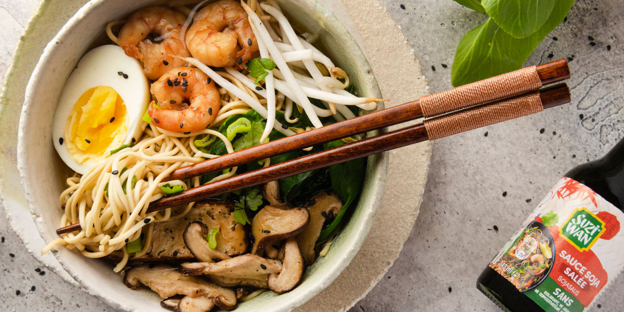 Bowl Ramen aux crevettes et petits légumes