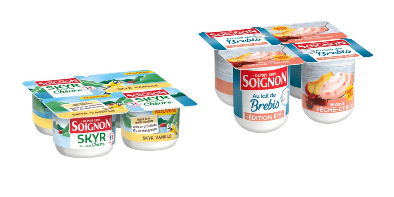 Skyr Vanille et Yaourt brassé Pêche-Cerise chez Soignon