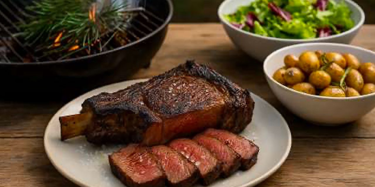 Côte de boeuf fumée aux épines de pins