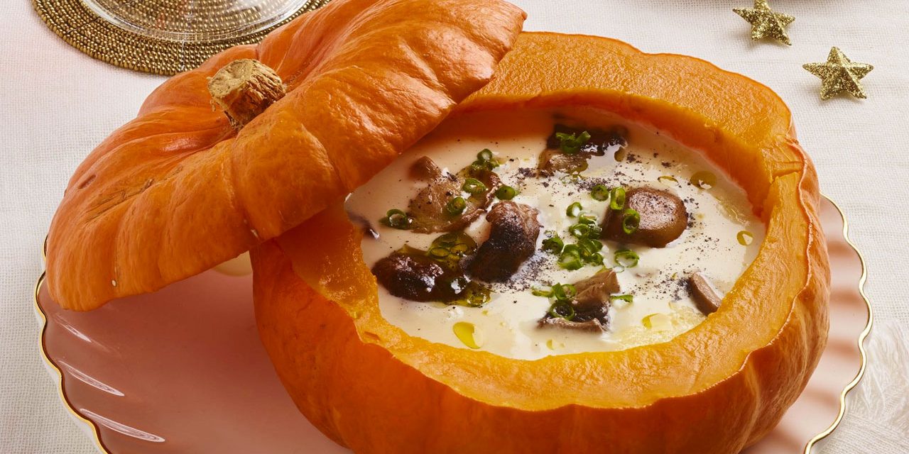 Courge rôtie, Chaource fondant et champignons