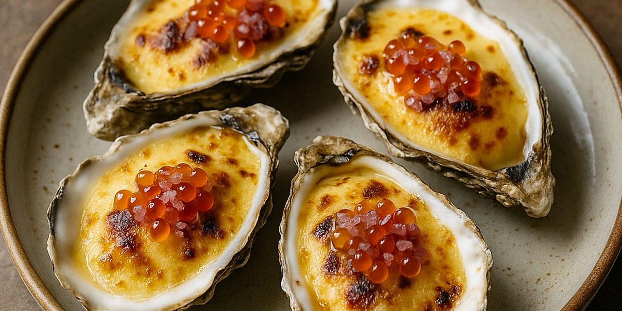 Huîtres gratinées à l&rsquo;Entre-Deux-Mers et œufs de truite
