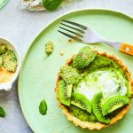 Tartelette kiwi, citron vert, topping feuille de menthe cristallisée  