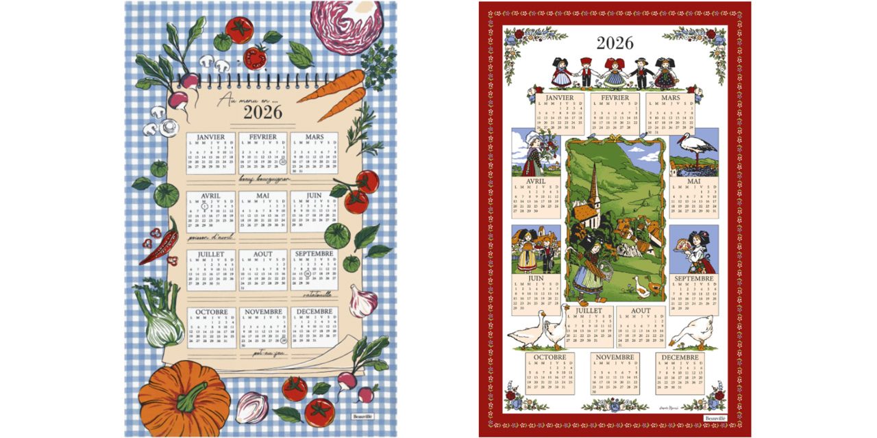 Deux torchons calendriers 2026 chez Beauvillé