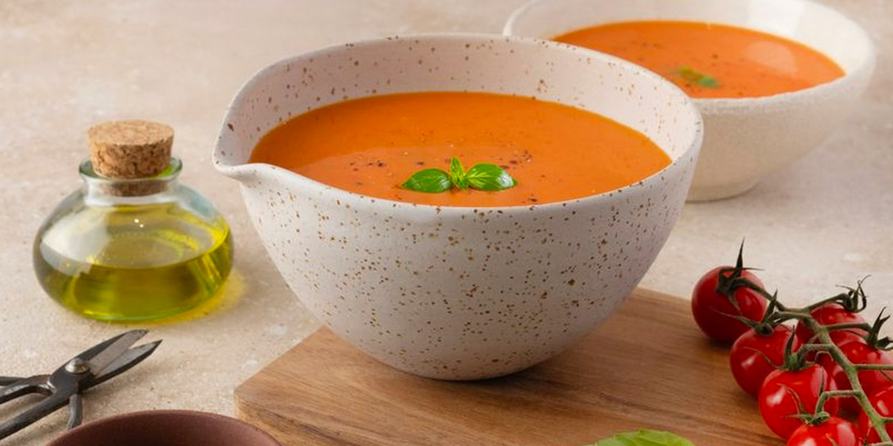 Soupe froide poivrons, tomates et lait de chèvre