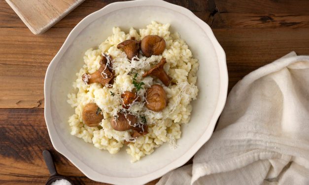 Risotto crémeux au lait de brebis, champignons et châtaignes
